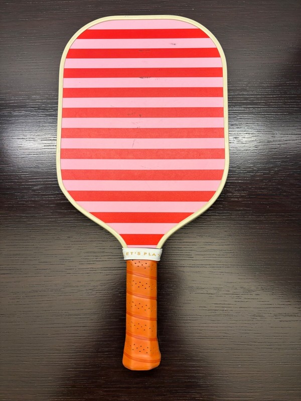 JCrew x Recess Pickleball paddle, pink and red stripe