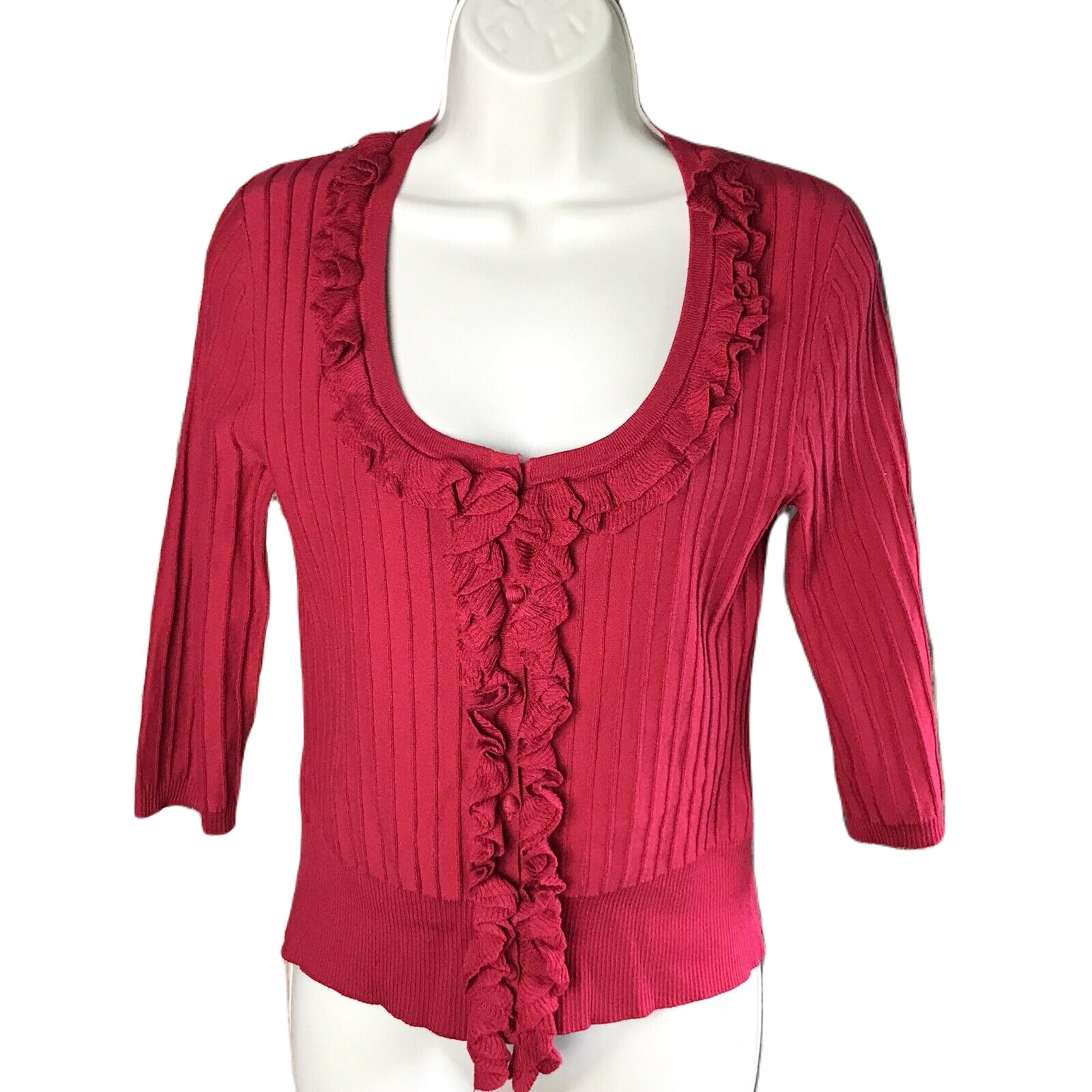 Cable & Gauge Cute Classy Blouse Shirt ~ Sz S ~ 3/4 Sleeve ~ Red