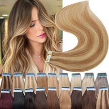 Seamless Adhesive Tape-in Real Human Hair Extensions Invisible Skin Weft Hair12A