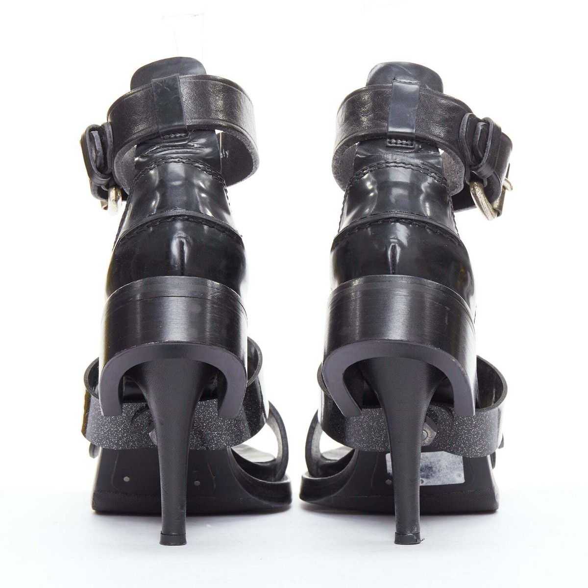 ACNE STUDIOS black leather silver buckle deconstructed high ACNE STUDIOS black leather silver buckle deconstructed high