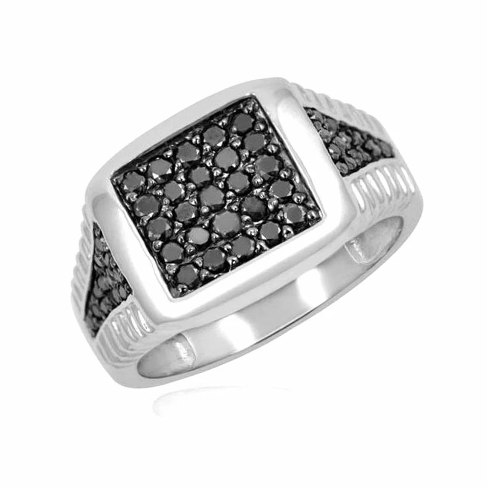 Черное мужское помолвочное кольцо с покрытием из белого золота 10 карат с имитацией серебра