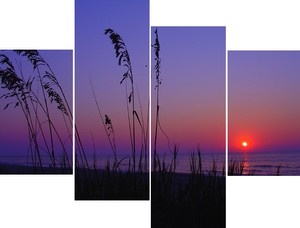 Purple Beach Sunrise Canvas Pictures Multi 4 Panel Set Wall Art Seascape Prints Ebay