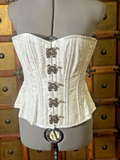 Lot of 2 Heavy Duty Steel Boned Corsets Black Satin White Brocade
