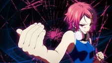 Anime girls pink hair red eyes headphones fist smiling Playmat Game Mat Desk