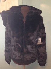 NWT Victoria's Secret Pink Fashion Show Black Faux Fur Hoodie Jacket XS