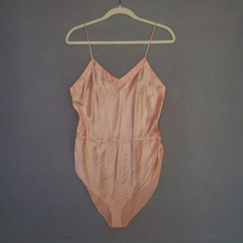 Vintage 70s Rare Victoria Secret Gold Crown 100% Silk Pink Bodysuits Medium