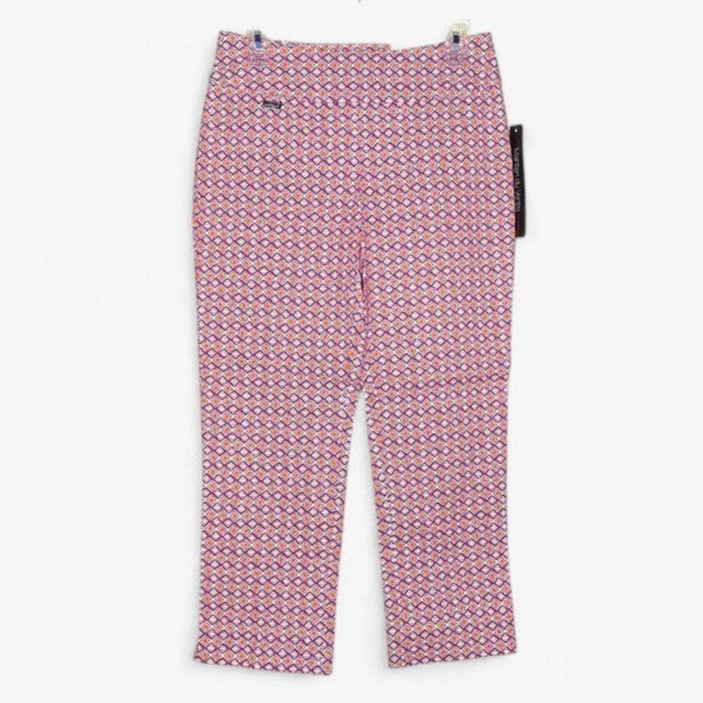 Peck & Peck Women's Retro Diamond Pink Purple Stretch Eva Crop Capri Pants Size