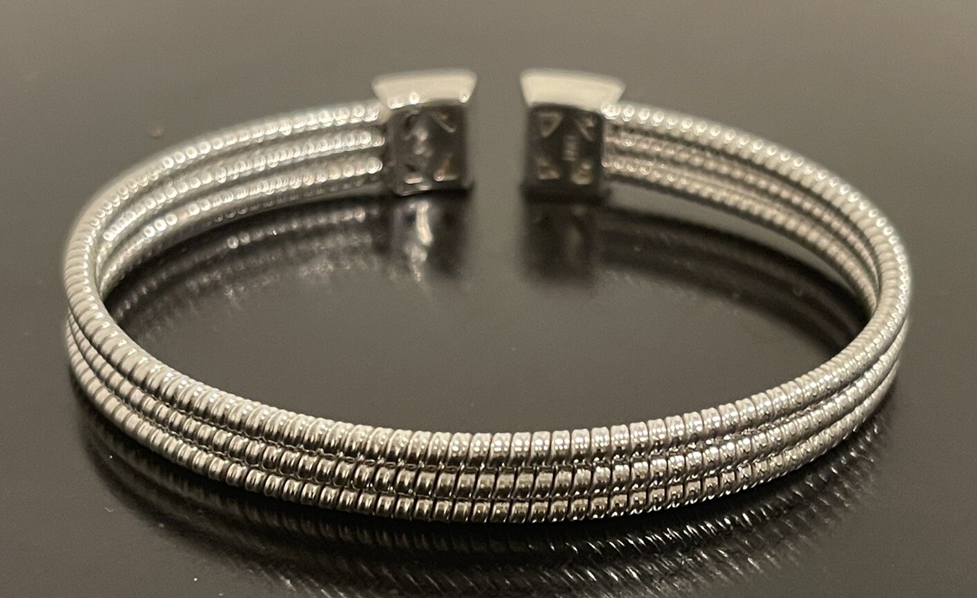 18K Solid White Gold Open Bangle Flexible Bracele… - image 5