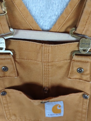 Carhartt Insulated Quilted Canvas Bib Overalls Kids Size 5 Brown Double Knee - Picture 10 of 19