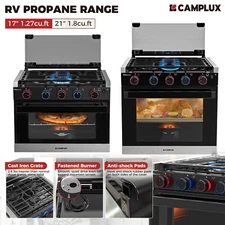 CAMPLUX 17"/21" Propane Gas Oven Stove 3 Burners Stovetop for RV Compact Kitchen