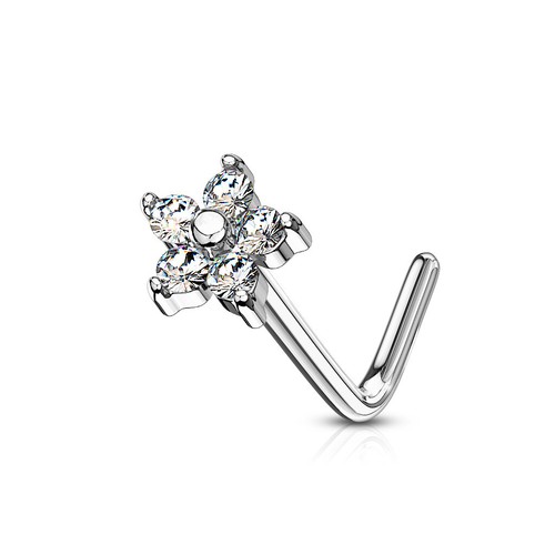 CZ Flower Top 316L Surgical Steel L Bend Nose Studs Rings 20G - Picture 13 of 16