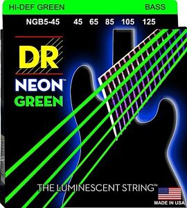 Dr Ngb5 45 5 String Hi Def Neon Green Coated Bass Guitar Strings