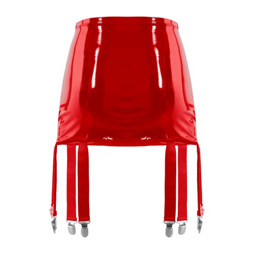 AU Sexy Women PVC Leather Mini Skirt with Garter Belt Metal Clips for Stockings - Picture 22 of 58