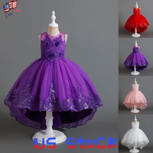 Kids Girl Princess Sequins Lace Party Dress Flower Wedding Bridesmaid Tutu Dress