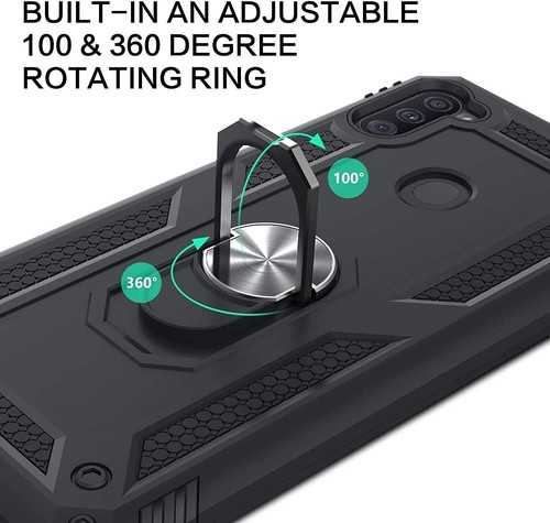 Samsung Galaxy A11 Case Heavy Duty Full Cover Ring-Grip Car Mount Black Defense - Picture 3 of 7