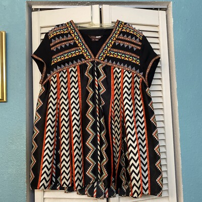 Anthropologie Ranna Gill Boho Shirt Top Print Pleated Embroidered Blouse 4