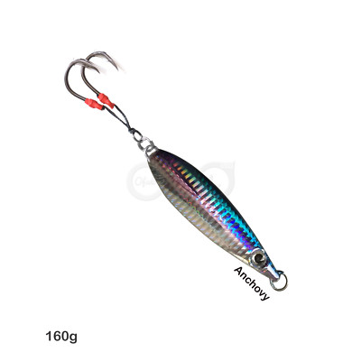 160g Fishing Flat Fall Vertical Jig 5.5oz Butterfly Lure Assist Hook Anchovy New