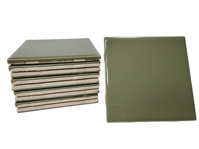 Avocado Green Ceramic Tile Shower Backsplash 4.25 in Subway Mid Century Modern