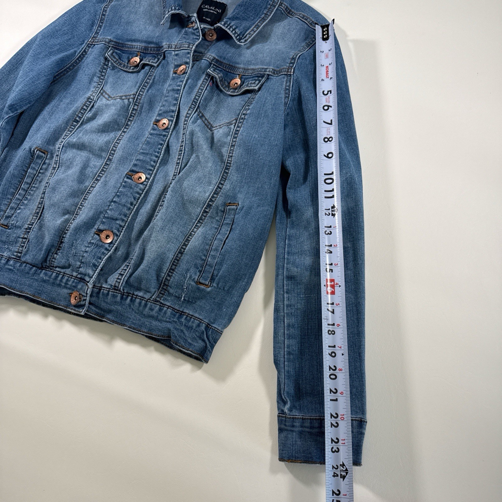 Cavalini Blue Button Collared Pockets Women's Den… - image 6