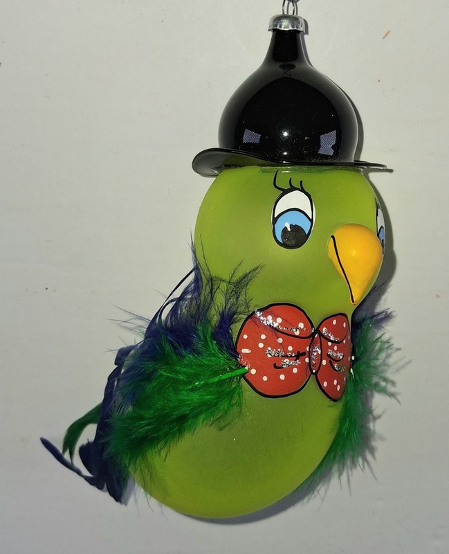 Vintage Italy Blown Glass De Carlini Parrot Bird With Hat Christmas Ornament