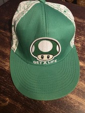 Green Super Mario Mushroom Hat Cap Fitted Flat Bill Get a Life Nintendo S/M 2011