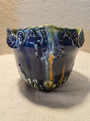 Antique Majolica Jardiniere Pottery Planter Vessel Blended Drip Glaze - Picture 5 of 7