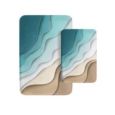 Bathroom Rug Mat Set 2 PCS 16x24 20x32 Inch Beach Waves Green Floor Wash