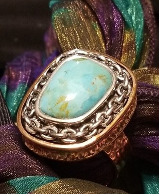 Barse Türkis Ring, Größe 9 großer Southwest Style Messing Sterling Ring, signiert 