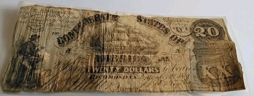 $20 1861 Richmond Virginia VA Confederate Currency Bank Note Bill T18 Type-18