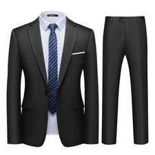 Men's 2 Piece Slim Fit Suit Set One Button Blazer Solid Jacket Pants Tuxedo S...