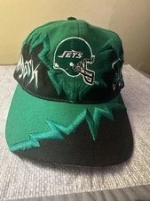 Vintage 90s New York Jets Drew Pearson Jagged Edge Black And Green Snap Back Hat