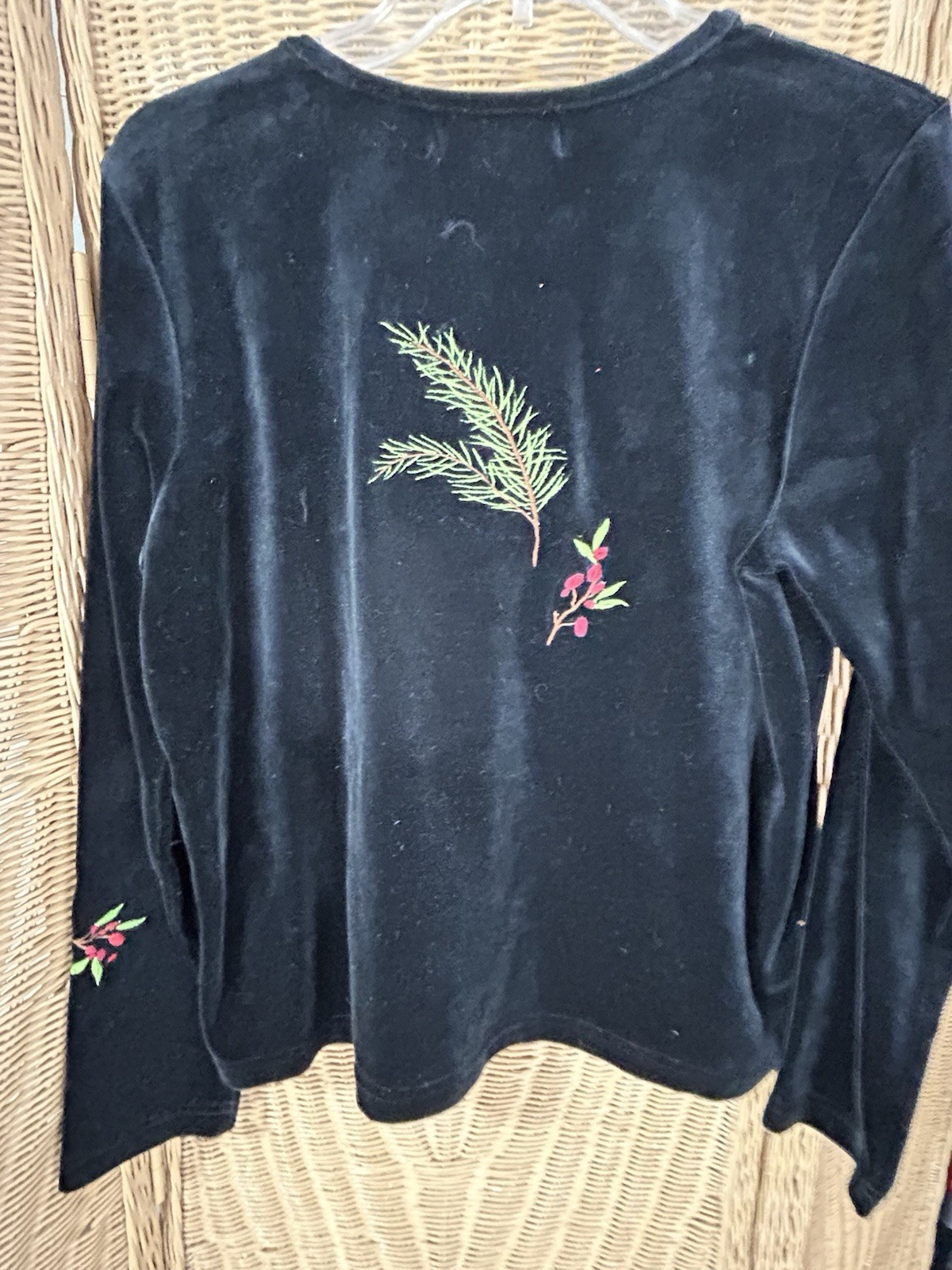susan bristol cardigan Velvet Winter Pine Sprigs Berries Medium Christmas