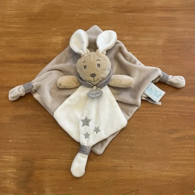 Doudou plat Lapin beige blanc gris étoiles Perlim Baby nat Babynat BN095 - Photo 1/4