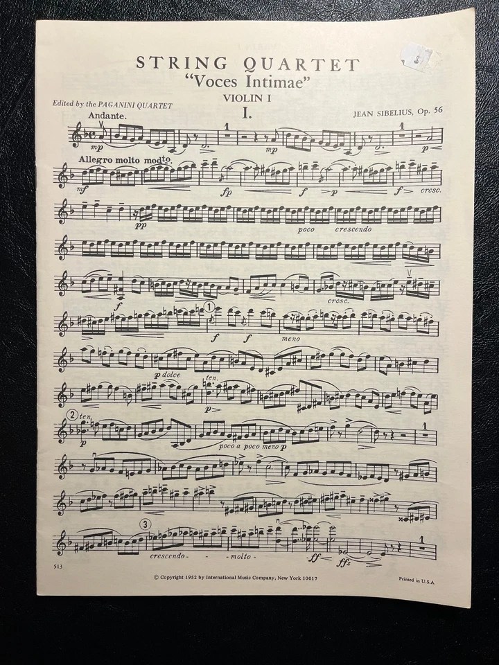 Sibelius String Quartet In D Minor Op 56 "Voces Intimae" Violin, Viola, Cello - Image 2 of 4
