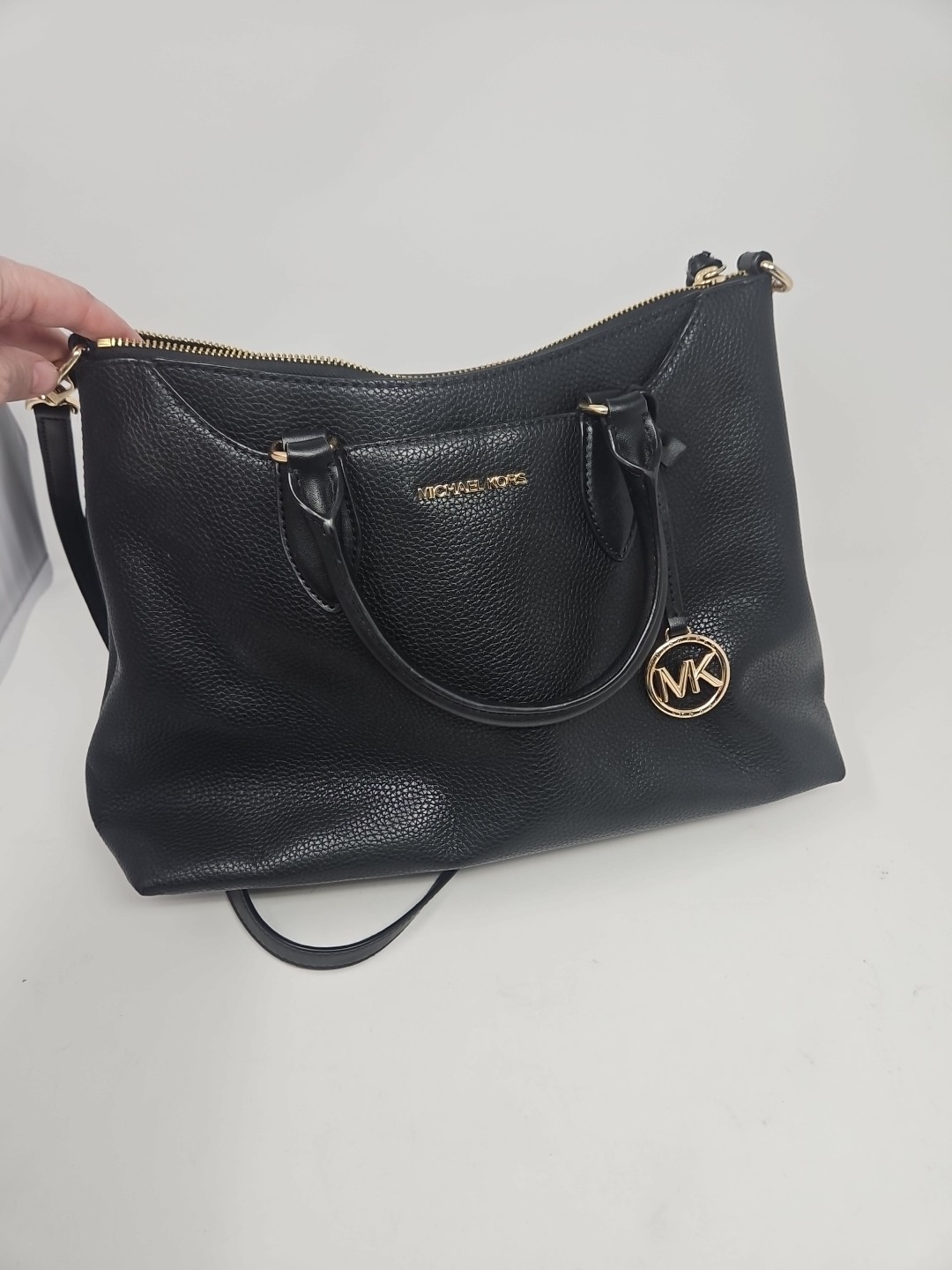 Michael Kors Austen Medium Leather Satchel Purse, Black