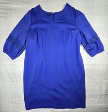 Talbots Womens Shift Dress Ponte Knit Stretch Lace Detail V-Neck Cobalt Blue 14W