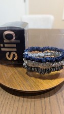 Slip Pure Mulberry Silk Skinny Scrunchies Hair Ties 3 Pack Navy Silver Olive NEW