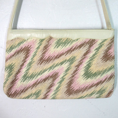 Vintage 1970s Reva Shoulder Handbag M Multicolor Knit Chevron Leather Trim Bag