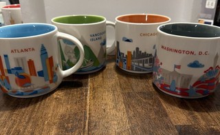 Lot of 4 Starbucks Mugs You Are Here Atlanta Chicago DC Vancouver Island