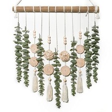 Boho Bathroom Decor Artificial Green Hanging Eucalyptus With Wicker Ball