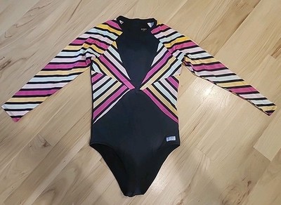 ROXY Pop Surf 2.0 One-piece Wetsuit Women's Size M Long Sleeve Black Stripes