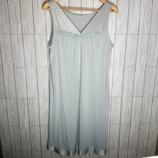 Vanity Fair Nightgown Women  s Size L VTG Aqua Blue Satin Trim Made USA Baby Doll
