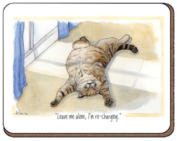 Alisons Animals Cat Coaster - I'm Recharging - Sale For Our Animal Charity