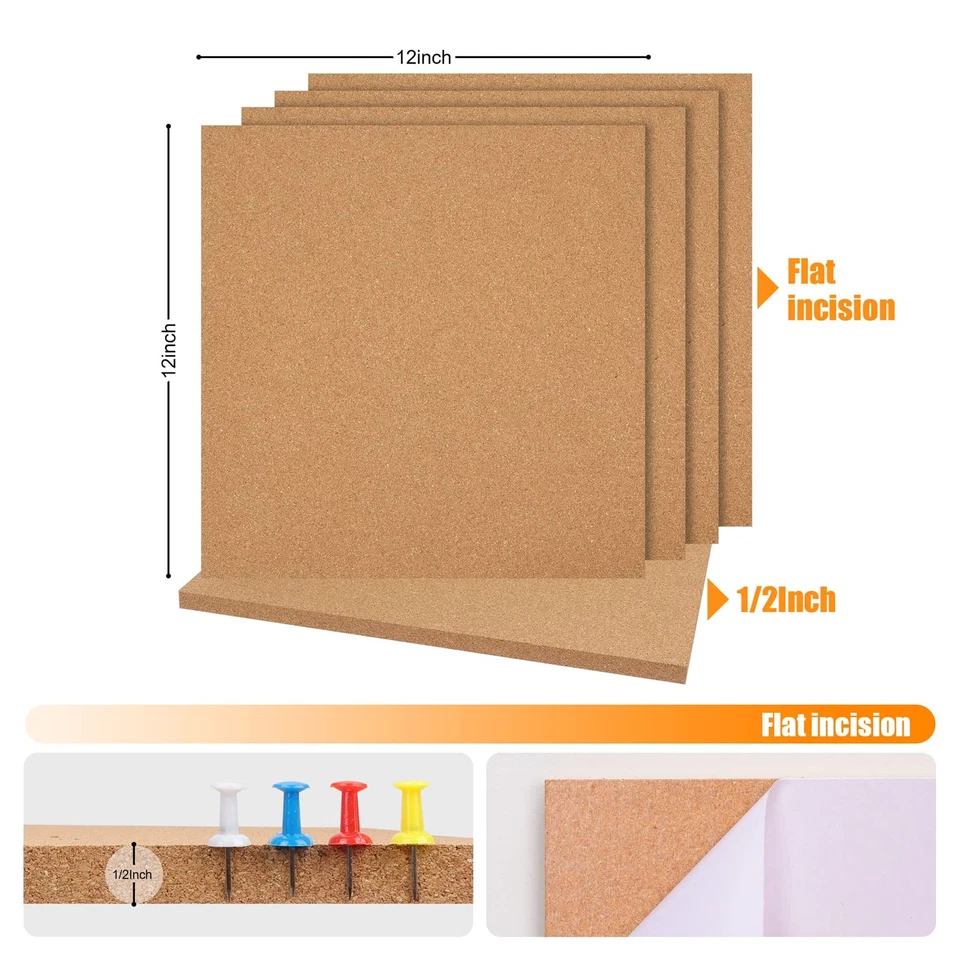 Cork Board Tiles 12x12 - 1/2 Thick - 6 Pack Cork Tiles - Bulletin Board - Min... - Image 3 of 4