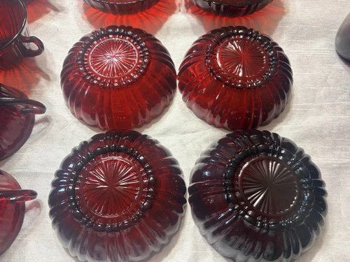 Vintage Ruby Red Depression Glass Cup & Bowl Set - 15 Pcs, No Flaws