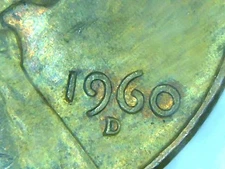 Coin variety /error 1960 D penny, mint mark too close to date.