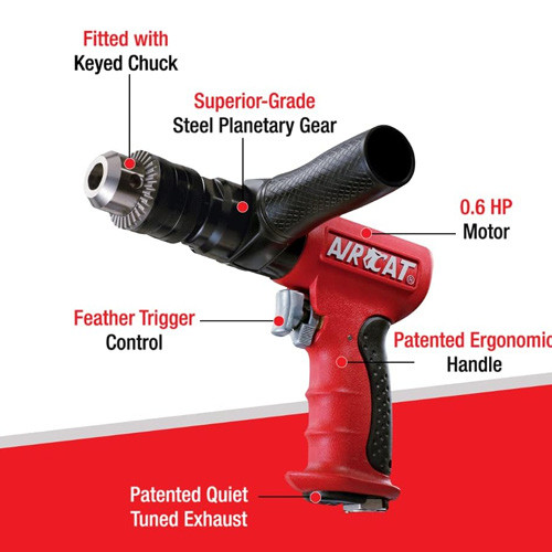 Florida Pneumatic 4450 AirCat Reversible Drill, 1/2 Inch, Red Composite - Picture 2 of 5