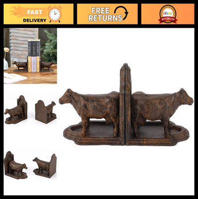 Farmhouse Cow Bookends Set of 2, Antique Decorative Book Ends for Home Decor