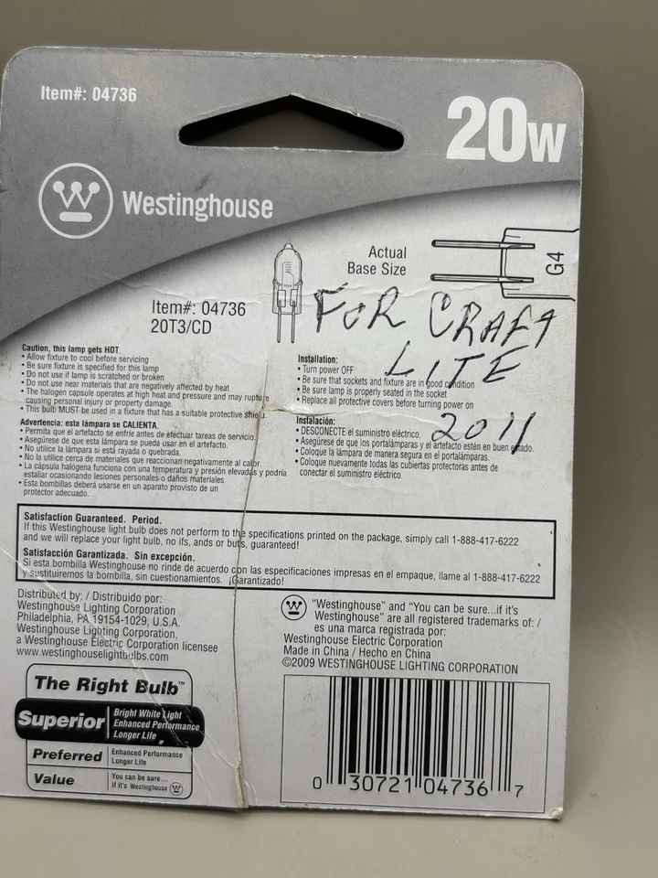 NEW Westinghouse 20W 2000 Hour 12V G4 Base (20T3) - Image 2 of 2