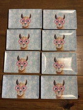 Llama Appetizer Plates – Pink Glasses – Rectangular Snack Plates (Set Of 8)